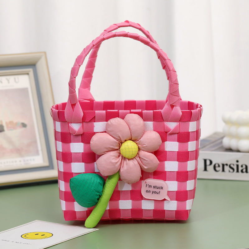 Wholesale Children's flower cute summer beach colorful literary hand-woven handbag